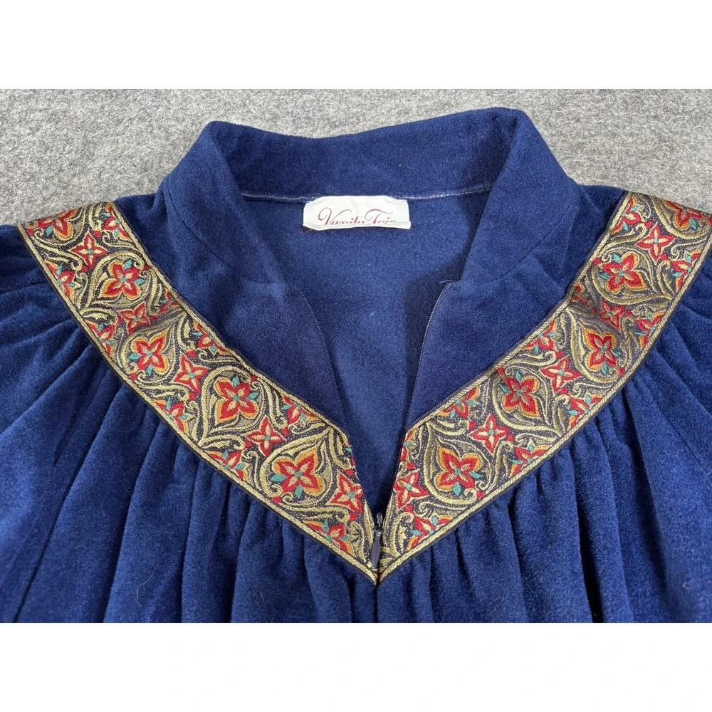 Vintage Vanity Fair Velour Robe Women's L Navy Blue Zip Housecoat‎ Cozy Lounge